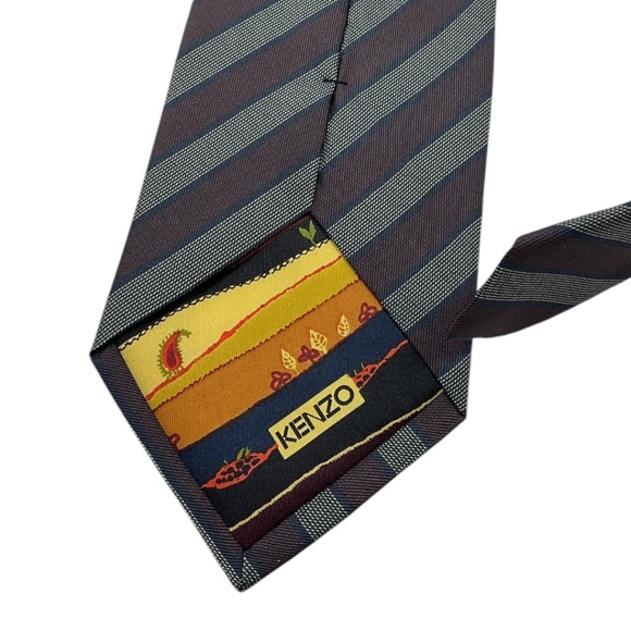 kENZO Burgundy/Gray Striped Silk LUXURY Tie ITALY - Picture 4 of 4